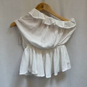 NWT- Japna Ruffle Collar Elastic Cinch One Shoulder White Top Womens Size MD